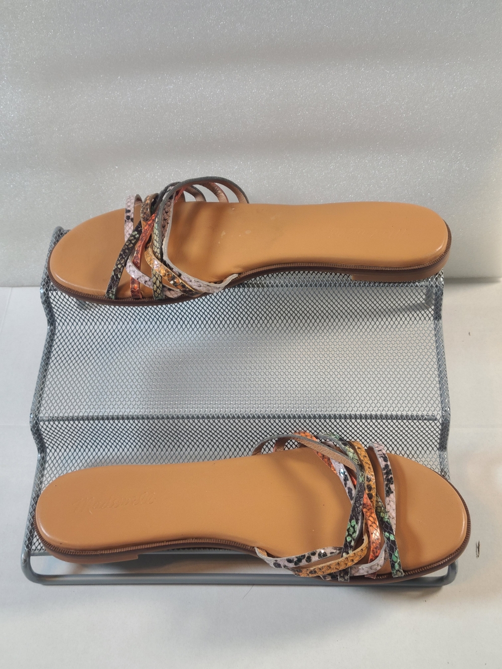 Madewell Slide Sandals Sz 9 Multicolor Rainbow Snake Print Leather BOHO Flats - Picture 3 of 7